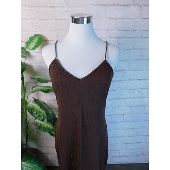 Chic Brown Ribbed Maxi Slip Dress L Shein Minimalist Y2K Aesthetic - Picture 2 of 9